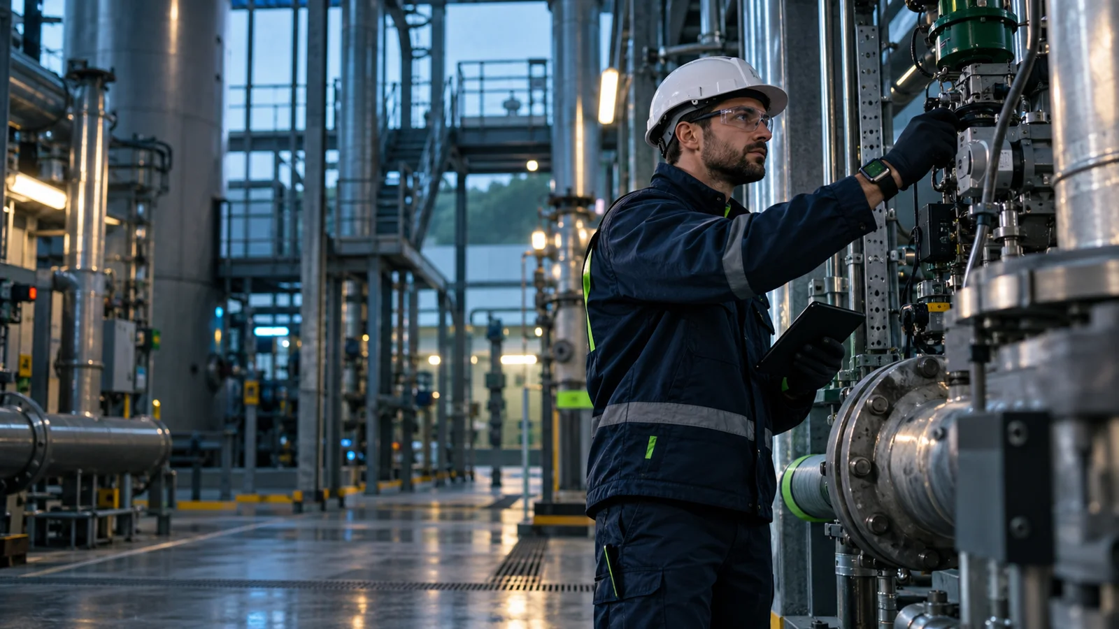 Tecnico che opera da solo in un impianto industriale